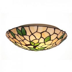 feiyan Two Lights Green Leaves Motif Flush Mount Ceiling Light in Tiffany Style