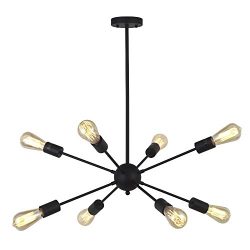 VINLUZ 8-Light Sputnik Chandelier Black Mid Century Modern Ceiling Light Industrial Pendant Ligh ...