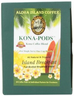 Aloha Island Coffee KONA-POD, Island Breakfast Med Light Roast, Kona & Hawaiian Coffee Blend ...