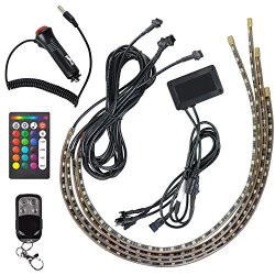 4pcs 16 Color Car Interior LED Strip 24″ 36 LED Interior Lighting Kit Floor Decorative Lig ...