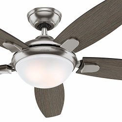 Hunter Fan 54″ Contemporary Ceiling Fan in Brushed Nickel with LED Light and Remote (Certi ...