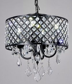 New Galaxy 4-Light Antique Black Round Metal Shade Crystal Chandelier Pendant Hanging Ceiling Fi ...