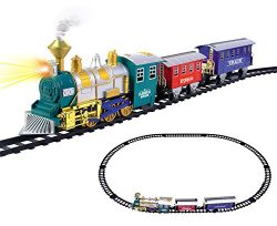 Classic Train Set for Kids with Smoke, Realistic Sounds, 3 Cars and 11 Feet of Tracks (13 pcs) c ...