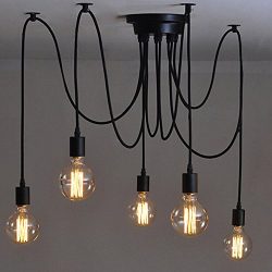 110-220V Vintage Edison Ceiling Pendant Lamp Industrial Light fixture Adjustable Black Chandelie ...