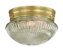 Flush Mount with Clear Ribbed Glass in Polished Brass Size: 7″ W