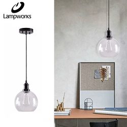 Lampworks Pendant Light Dia 7-7/8″ Industrial Clear Bubble Glass Globe Lampshade Ceiling L ...