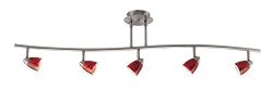 Cal Lighting SL-954-5-BS/RDS Track Lighting with Red Glass Shades, Brushed Steel Finish