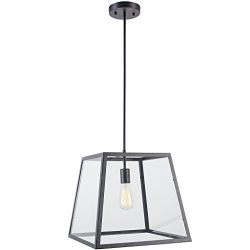 Light Society Preston Pendant Light, Matte Black Shade with Clear Glass Panels, Modern Industria ...