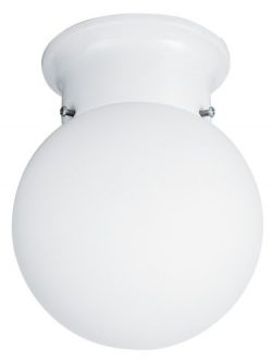 Lithonia Lighting 11980 WH One-Light Fluorescent Flush-Mount Ceiling Fixture, White Glass Globe