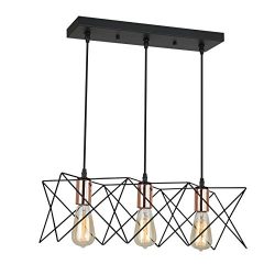 Light Society LS-C183-BLK-CPR 3-Light Crampton Pendant with Copper Accent, Matte Black