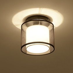 WOERFU Semi-Flush Mount Ceiling Lights, Black Finish, Fabric Shade Pendant Light Fixture (Round  ...