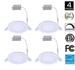 4Pack 6inch 12W Round White Trim Panel Ceiling Light Fixture 5000K Daylight White,1000LM, ETL Ap ...