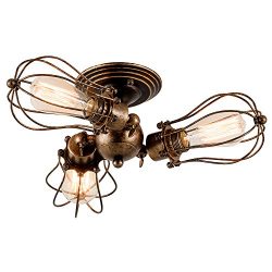 Vintage Ceiling Lights Adjustable Socket Industrial Chandeliers Metal Wire Cage Lamp Semi-Flush  ...