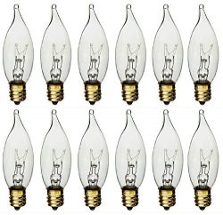 (Pack of 12) 60 Watt Chandelier Bulbs Clear Flame Shaped Incandescent Chandelier Light Bulbs, Ca ...