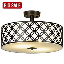 SOTTAE 13″ 2 Lights Glass Diffuser Black Bronze Living Room Flush Mount Ceiling Lights, Ce ...