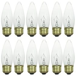 Sunlite 25ETC/32/12PK 25W Incandescent Torpedo Tip Chandelier with Crystal Clear Light Bulb and  ...