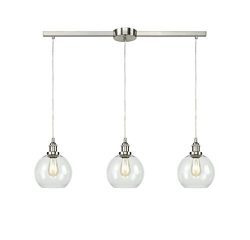 EUL Industrial Vintage Kitchen Island Lighting Clear Glass Globe Pendant Brushed Nickel –3 ...