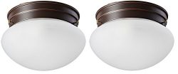 Single Light Small Mushroom Flush Mount Ceiling Fixture with Frosted Glass Shade – 2-Pack