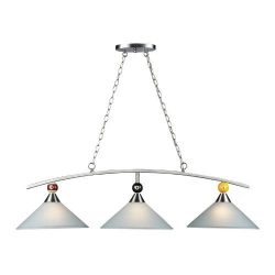 Elk 66273-3 47 by 14-Inch Billiard Designer Classics 3-Light Pendant with White Glass Shade, Sat ...