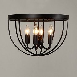 KunMai Vintage Black Metal Round Cage Ceiling Light Semi Flush Mount Rustic Fixture 4 Lights Can ...