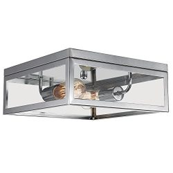 Globe Electric Memphis 2-Light Flush Mount Ceiling Light, Chrome Finish, Clear Glass Panes, 65747