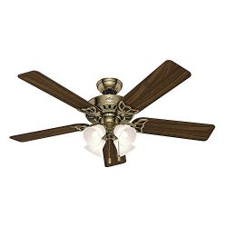 Hunter 53063 Studio Series 52-inch Antique Brass Ceiling Fan with Five Walnut/Medium Oak Blades  ...