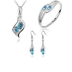 Jewelry Set Peacock Various Color Necklace & Earring & Bracelets (Light Blue)