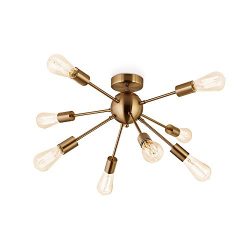 Flyer5 Antique Brushed Brass with 8-Light Sputnik Chandelier Semi Flush Mount Ceiling Light Mode ...