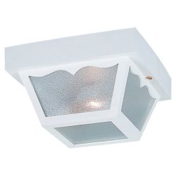 Sea Gull Lighting 7569-15 2-Light Outdoor Close-to-Ceiling Fixture, Clear Textured Glass and White