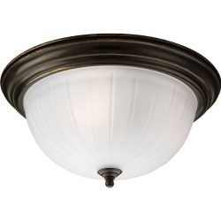 Progress Lighting P3818-20 3-Light Close-To-Ceiling with Etched Ribbed Glass, Antique Bronze