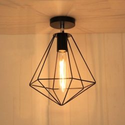 Ruanpu Industrial 9.84″ Wide Single Ceiling Light Diamond Shape Style Indoor Semi Flush Vi ...