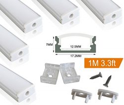 Muzata 5 PACK 1M/3.3ft Aluminum LED Channel for LED Strip Lights, Easy to Cut, U-Shape Aluminum  ...