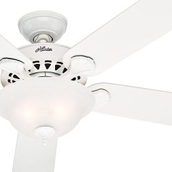 Hunter Fan 52″ White Ceiling Fan Ceiling Fan with Frosted Glass Light Kit and Remote Contr ...