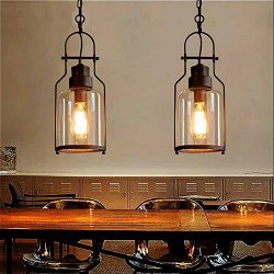 SUSUO Lighting 6″ Wide Vintage Industrial Glass Pendant Ceiling Hanging Light with Cylinde ...