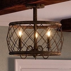 Luxury French Country Semi-Flush Ceiling Light, Medium Size: 14.5″H x 15″W, with Sha ...