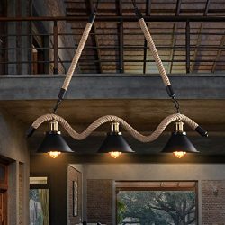 Lovedima Industrial Loft Cone Metal Shade Rustic Twined Hemp Rope 3-Light/5-Light Island Pendant ...