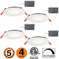 Slim Led Downlight 4 Inch 9W Dimmable (65W Equivalent) ETL Listed 650LM 5000K Junction Box Reces ...