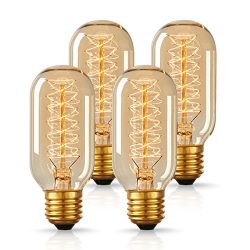 DORESshop Antique Light Bulbs, T45 Dimmable 60W Vintage Edison Light Bulbs, Amber Glass, 2700K,  ...