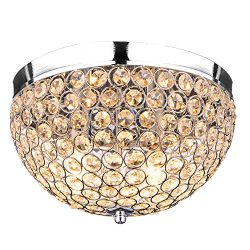 Crystal Ceiling Light Flush Mount, Oak Leaf Round Crystal 2 Bulbs Base Ceiling Chandelier Lighti ...