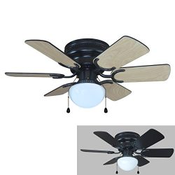 Hardware House 23-5389 Arcadia 30-Inch Black Flush Mount Ceiling Fan, Black or Light Maple Blades