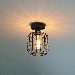 KOONTING Industrial Vintage Semi Flush Mount Ceiling Light, Metal Cage Chandelier Hanging Lamp F ...