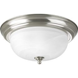 Progress Lighting P3925-09 Two Light Flush Mount, Brushed Nickel Finish with Etched Alabaster Glass