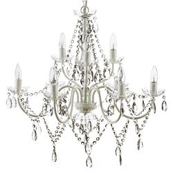 The Original Gypsy Color Extra Large 9 Light Crystal Chandelier H26″ W27″, White Met ...