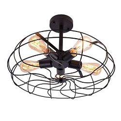 OYI Vintage Industrial Retro Ceiling Chandelier Light,5 Light Close to Ceiling Semi Flush Mount  ...