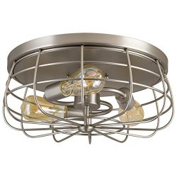 Kira Home Gage 15″ Industrial 3-Light Cage Flush Mount Ceiling Light, Brushed Nickel Finish