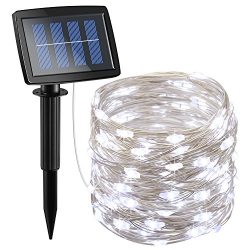 AMIR Solar Powered String Lights 150 LED, 2 Modes Steady on/Flash Copper Wire Lights, Indoor/Out ...