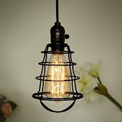 COOLWEST Mini Vintage Edison Hanging Caged Pendant Light Fixture Adjustable Black Cord For Home  ...