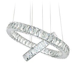 MEEROSEE Modern Crystal Chandelier Lighting Ceiling Light Fixture LED Contemporary Adjustable St ...