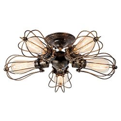 Vintage Ceiling Light Industrial Semi-Flush Mount Ceiling Light Metal Fixtures Painted Finish; M ...