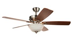 Hyperikon Ceiling Fan with Remote Control, 42-Inch Brushed Nickel Ceiling Fan Indoor, Five Rever ...